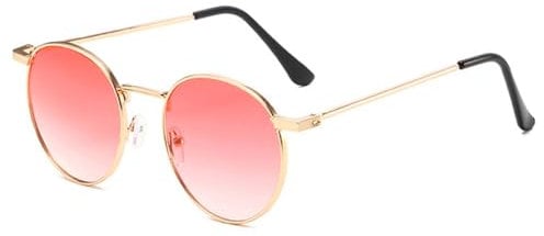 HPIRME Retro Round Men Metal Frame Sunglasses Clear Ocean Gradient Lens Shades UV400 Women Punk Sun Glasses,Golden pink gradient,one size