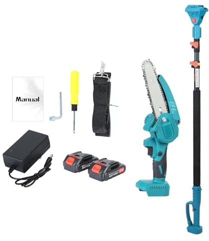 Scie à perche électrique, scie à perche sans fil 2 en 1 et mini tronçonneuse, scie à chaîne électrique sans balais de 15,2 cm avec 2 batteries de 2,0 Ah, scie à perche à portée maximale de 5,8 m pour