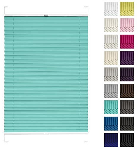 Rettika Plissee mit Bohren, Breite: 35 cm, Höhe: 80 cm, Turkisblau, Fensterrollo Sonnenschutz, Plisseerollo innen, Rollo für Fenster mit Bohren