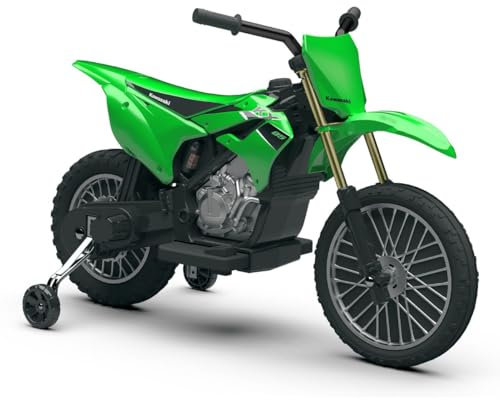 INJUSA - Moto Cross Électrique Kawasaki KX85 pour Enfants de 3 à 6 Ans | Batterie 12V | Pédale Accélérateur | Roues Stabilisatrices | Frein Électrique | Vitesse 5 km/h | Couleur Vert (68815)