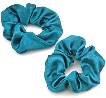 Haargummis für Damen, Pfauenblau - Weiche Seiden- und Premium-Satin-Haargummis, Pferdeschwanz-Halter, Elastische Haargummis für Lange, Feine und Dicke Lockige Haare