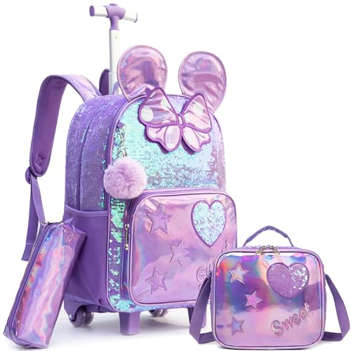 HTgroce Schulranzen Trolley Mädchen 7 Jahre Kinder Schulranzen Mit Rollen Kinderrucksack mit 2 Rollen Rucksack Schulrucksack Trolley Schultrolley
