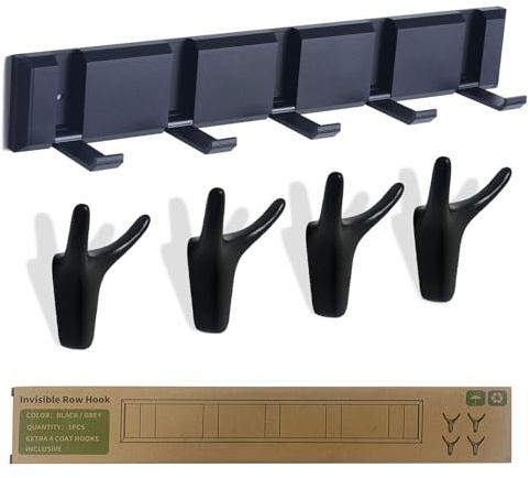 SHEGZHUC Garderobenhaken Faltbarer Kleiderhaken Garderobe Garderobenleiste mit 5 Klappbaren Haken Garagenhaken Wandhaken Wandgarderobe für Mäntel Jacken Haken Wand + 4 Garderobenhaken Geweih(Schwarz)