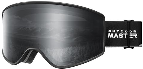 OutdoorMaster Pulse Ski Goggles, Frameless OTG Cylindrical Snow Goggles with Lock & Fit Lens Change System for Men, Women & Youth, Dark Smoke Vlt 10%