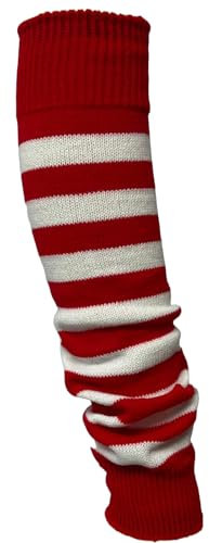 ANZEE Leg Warmers for Adult Ladies & Girls Stay Warm and Stylish Women Knitted Ankle Striped Leg Warmers Party Dance, Sports, Yoga Accessories (White Red, One Size (Fit All))