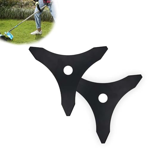 HERKINDNESS Messer für Freischneider, 2 Stück Motorsense Messer, Drei Zähne Trimmerkopf Freischneider, Lochdurchmesser 25,4 mm, für Rasen, Garten und Hof Unkraut Beseitigen