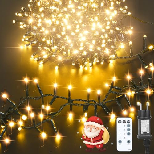 litren Catena Luminosa a Grappolo 500 LEDs 15.5M Luci Albero di Natale Luci Natale Esterno Interno IP65 con Telecomando, Spina, 8 Modalità, Timer Bianco Caldo Catena Luci Albero Natale Decorazioni