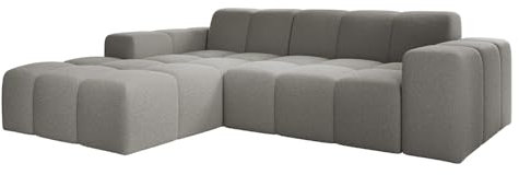 Juskys Sofa Merano Links - Ecksofa 3 Sitzer, Wohnzimmer Couch, in L Form, kleine Eckcouch, mit Ottomane, 245 cm breit - Boucle-Gewebe, Grau
