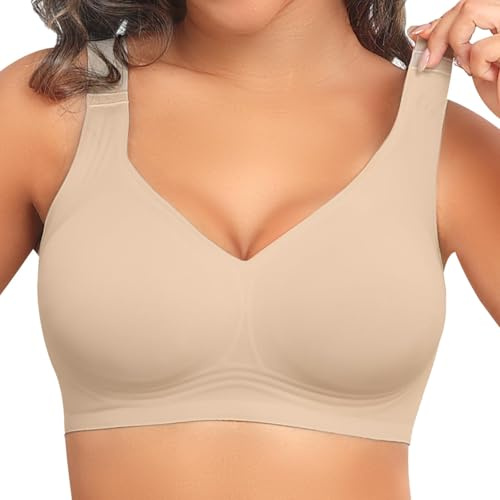 PoseFree Jelly Bras for Women No Underwire Supportive Wireless Comfort Full Coverage Push Up Plus Size for Older Women (Nude,3XL)