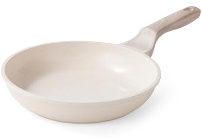 8inch induction frying pan healthy non-toxic nonstick ceramic omelet pan featuring a heat-resistant handle, PFAS-free egg pan, with a sleek white finish skillet
