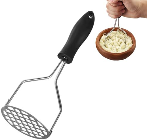PACIOCEAN Heavy Duty Stainless Steel Potato Masher with Non Slip Silicone Handle - Ergonomic Crusher for Smooth Mashed Potatoes, Baby Food, Guacamole and Jam, Dishwasher Safe and Rust Proof