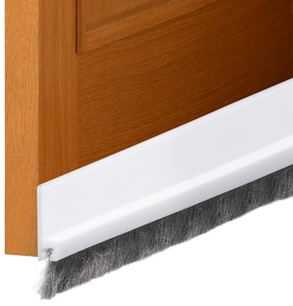 sourcing map 3 Pcs Door Sweep for Bottom of Door, 1.2 x 40 Door Draft Stopper with Brush Weather Stripping with Self Adhesive for Exterior & Interior Doors Blocker Dust Cold Heat Noise, White