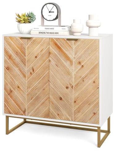 TANGZON Buffet Sideboard, 2-Door Wooden Kitchen Cupboard with Anti-Tipping Kits & Metal Legs, Floor Standing Storage Cabinet Console Table for Entryway Living Dining Room (White)