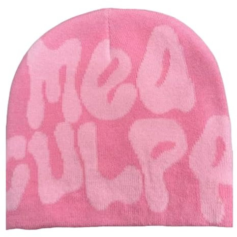 Y2K Strickmütze, Unisex, Mütze Slouchy, Beanie Mütze mit Buchstaben-Druck, warm und modisch im Winter - winddicht und kältebeständig Y2k Beanie Cap Hat Harajuku Fashion(Pink)