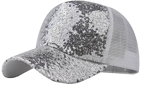 Generisch Glitzer-Pailletten-Baseballkappen, Karneval Kostüm Glitzer Baseballkappen Snapback-Hüte, Fasching Party, Outdoor, verstellbarer Hut für Damen und Herren Rave-Partys