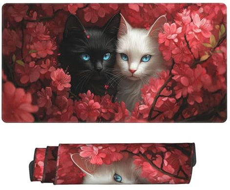 Mauspad Black and White cat Mouse Pad, Desk Mat 1200x600 mm Groß Mousepad, Gaming Mauspad with Anti-Slip Rubber Base, Waterproof&Durable Mousemat Extended XXL Mouse Pad for Office Desk Decor z-390