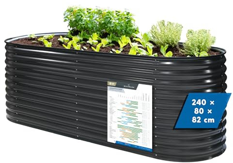 WESTMANN Hochbeet aus Metall inkl. Aussaatkalender | 240x80x82 cm Grau | Kräuterbeet für Garten & Terrasse | Holzhochbeet & Frühbeet zum Bepflanzen von Gemüse & Kräutern