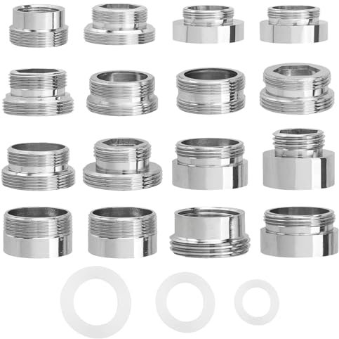 16 pcs Faucet Adapter Kit, Tap Adapter for Kitchen Sink (16-28mm), Hose Tap Connectors Kitchen Sink, Faucet Aerator for Connecting Garden Hose Sink Sprayers Water Filters