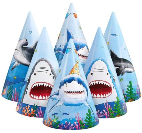 WERNNSAI Hai-Partyhüte – 12 Stück Ozean-Partyzubehör, Haifisch-Kegelhüte für Jungen und Kinder, unter dem Meer, Geburtstags-Kopfbedeckung