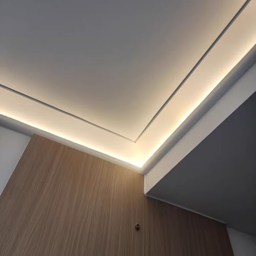 Blazea White Indirect Lighting Crown Molding for Ceiling, Surface-mounted Led Strip Channel, Living Room/Bedroom/Hallway Led Skirting Baseboards(20m (65.6ft))