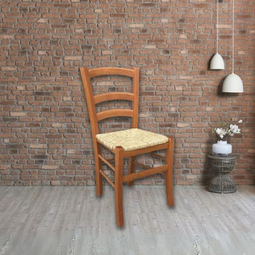 Stuhl aus Buchenholz, Sitz Stroh, Farbe Kirsche - Venedig