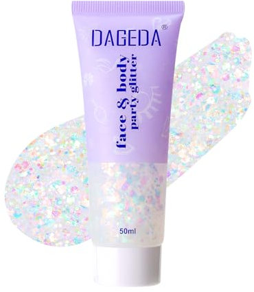 Prreal Gel pailleté pour le corps, paillettes holographiques, épaisses, accessoires de fête, pour visage, cheveux, ongles, festival, poudre laser cosmétique, peinture, maquillage, motif arc-en-ciel