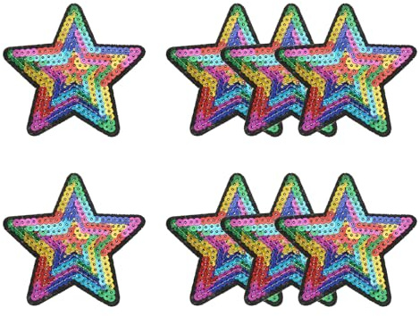 YELARXI Sequin Star Iron on Patches Embroidered Sew Sequin Glitter Patch Appliques, 3.5x3.5 Fit for DIY Shoes Hats Backpacks Clothing Repair - (8 Pack, Colorful)