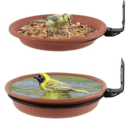 Futterspender für Vögel, montiert auf Baum, Wasserspender für Vögel – Doppelnapf für Futter und Wasser für Zaun, Balkon, Garten, Innenbereich
