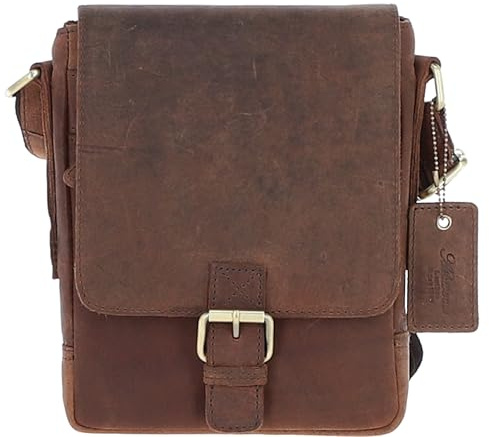 Ashwood Compact Leather Flap Over Bag - Genuine Leather Crossbody with Gold Hardware, Outer Zip Pockets & Adjustable Strap - Lightweight Everyday Shoulder Bag: Q-42