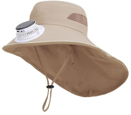 Faxianther Chapeau de Protection Solaire Enfant avec Ventilateur Chapeau Pêcheur d’été Taille 52-54 cm