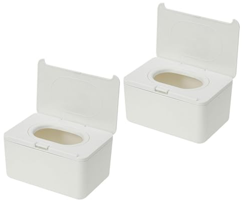 Feuchttücherspender Kasten für Babytücher 2 Stück Weiß Kunststoff | Kompaktes Deckeldesign, Tragbar und Vielseitig, für Wohnzimmer und Bad, Schlicht Modernes Design