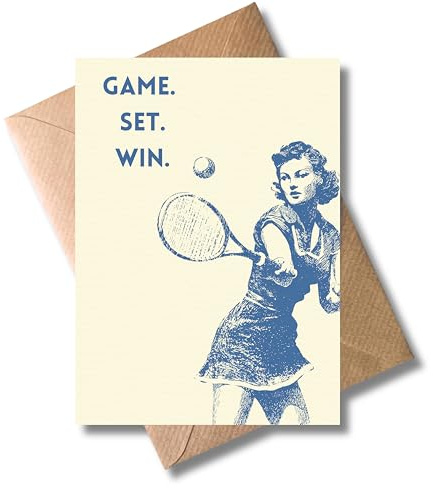 WBdesignz Grußkarte „Game. Set. Win.“ mit Umschlag - Tennis-Motiv für Sportfans, Geburtstage & Glückwünsche - stilvolle Karte für Sieger-Momente (DIN A6)