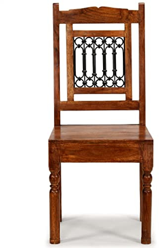 SKTQYQO Klassische Esszimmerstühle aus massivem Akazienholz, 2 Stück, bernsteinfarben mit Details aus Gusseisen für Esszimmer, elegantes Design, robust und einfach
