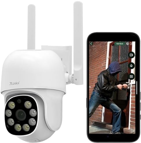 7links Camera: WLAN-Pan-Tilt-Outdoorkamera, 2K, Tonerkennung, Farb-Nachtsicht, Sirene (WLAN Pan Tilt Outdoor Kamera, Outdoor Überwachungskamera, PC)