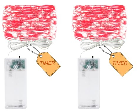 2 Stück LED Lichterkette, 20LED 2M / 6.6Ft Mit Timer-Funktion, betrieben durch AA-Batterien,außen/innen,für Schlafzimmer, Hof, Hochzeit, Weihnachten, DIY etc (rot)