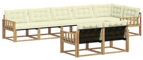 vidaXL Outdoor-Sofagarnitur mit Kissen 8 pcs Weiß und Creme, Gartenmöbel, modernes Outdoor-Sofa, Robustes Eckset für Terrasse, Lounge und Komfort