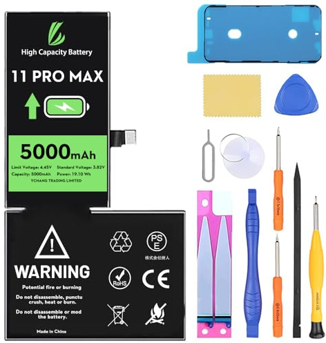 LL TRADER Batteria per iPhone 11 Pro Max, 5000mAh e Kit di Riparazione | Compatibile con iPhone 11 Pro Max, A2161, A2220, A2218