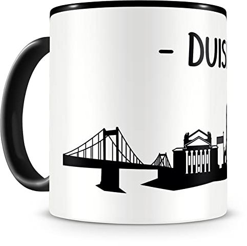 Samunshi® Duisburg Skyline Tasse Kaffeetasse Teetasse 300ml schwarz