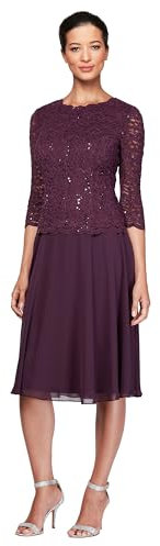 Alex Evenings Vestido Falso con corpiño Bordado para Mujer (Regular y pequeño), Violeta (Deep Plum), 12 Petite