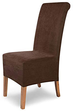 SCHEFFLER-Home Stuhlhussen Leon Braun/elastische Wildleder Hussen für Stühle/robuste Freischwinger Hussen/Stuhlhussen Stretch & Lederoptik/Stuhl Hussen waschbar