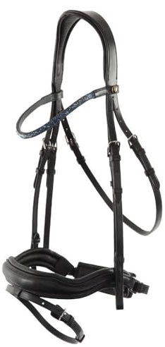 BR Trense Newcastle schwedisch Anatomisch, Swarovski-Steine, Schwarz Silber, WB Full