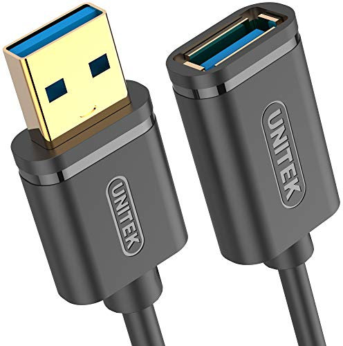 UNITEK Y-C456GBK - Cable de extensión USB 3.0 A macho a USB A hembra de 0,5 m, extensión negra para impresora, teclado, lector de tarjetas, etc