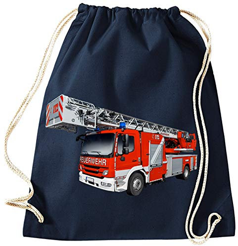 Blackshirt Company Feuerwehr Turnbeutel Rucksack Sportbag Feuerwehrauto mit Drehleiter Farbe Dunkelblau