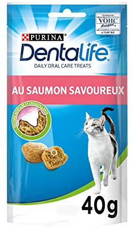 DENTALIFE |DAILY ORAL CARE | Friandises | Pour Chat Adulte | Aide à nettoyer les dents efficacement | Au Saumon | Sachet | Lot de 8 x 40g