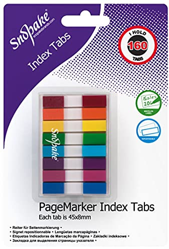 Snopake Index Tab PageMarkers with Colour Coded Tips 45 x 8 mm - 160 Tabs - Assorted [Ref: 15845]