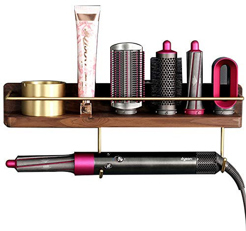 Iamagie Wandhalterung für Dyson Airwrap Styler Haar Lockenstab Pinsel Barrel Badezimmer Regal Tablett Holzständer Home Schlafzimmer Friseursalon Aufbewahrungsorganisator für Kammcreme