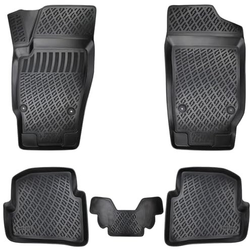 Rizline Passgenau 3D Fussmatten Auto Kompatibel mit Skoda Fabia III 2014-2022 Auto Zubehör 1. Und 2. Reihe Gummimatten Autos TPE Allwetter Geruchlos rutschfest Vorne und Hinten Schwarz