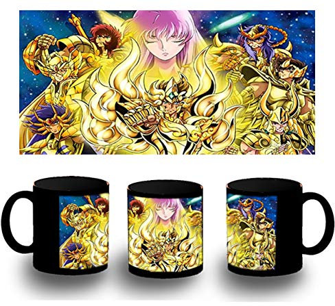 MERCHANDMANIA TAZA COMPLETAMENTE NEGRA CABALLEROS DE ORO 12 CASAS black mug