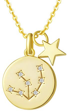 Wassermann Sternzeichen Kette aus Solide 925 Sterling Silber mit Gold Vergoldet Anhänger Halskette Einfach Minimalistisch Geschenk Schmuck für Damen Mädchen - Verstellbar Kettenlänge: 40 + 5 cm