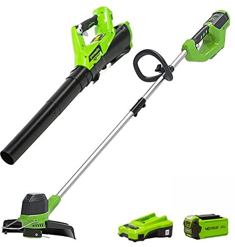 Greenworks Tools 2101507UA Decespugliatore a Batteria G40LTK2 & Tools 2400807 Soffiatore, 40 V, Verde